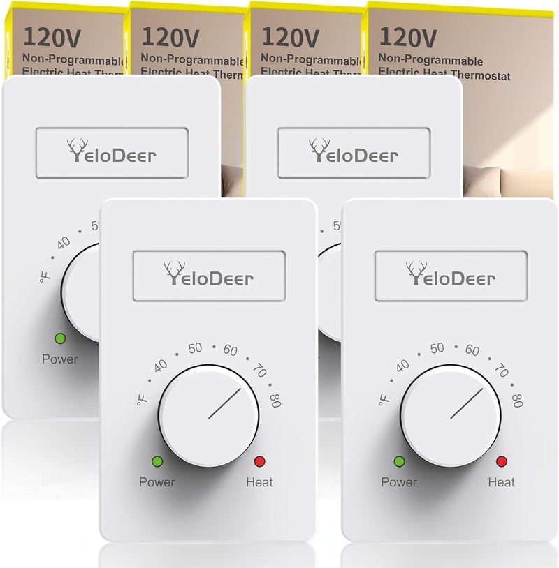 YeloDeer 4 Pcs 120 V Only 4-Wire Manual Electric Baseboard Heater Thermostat for Home, - Image 1